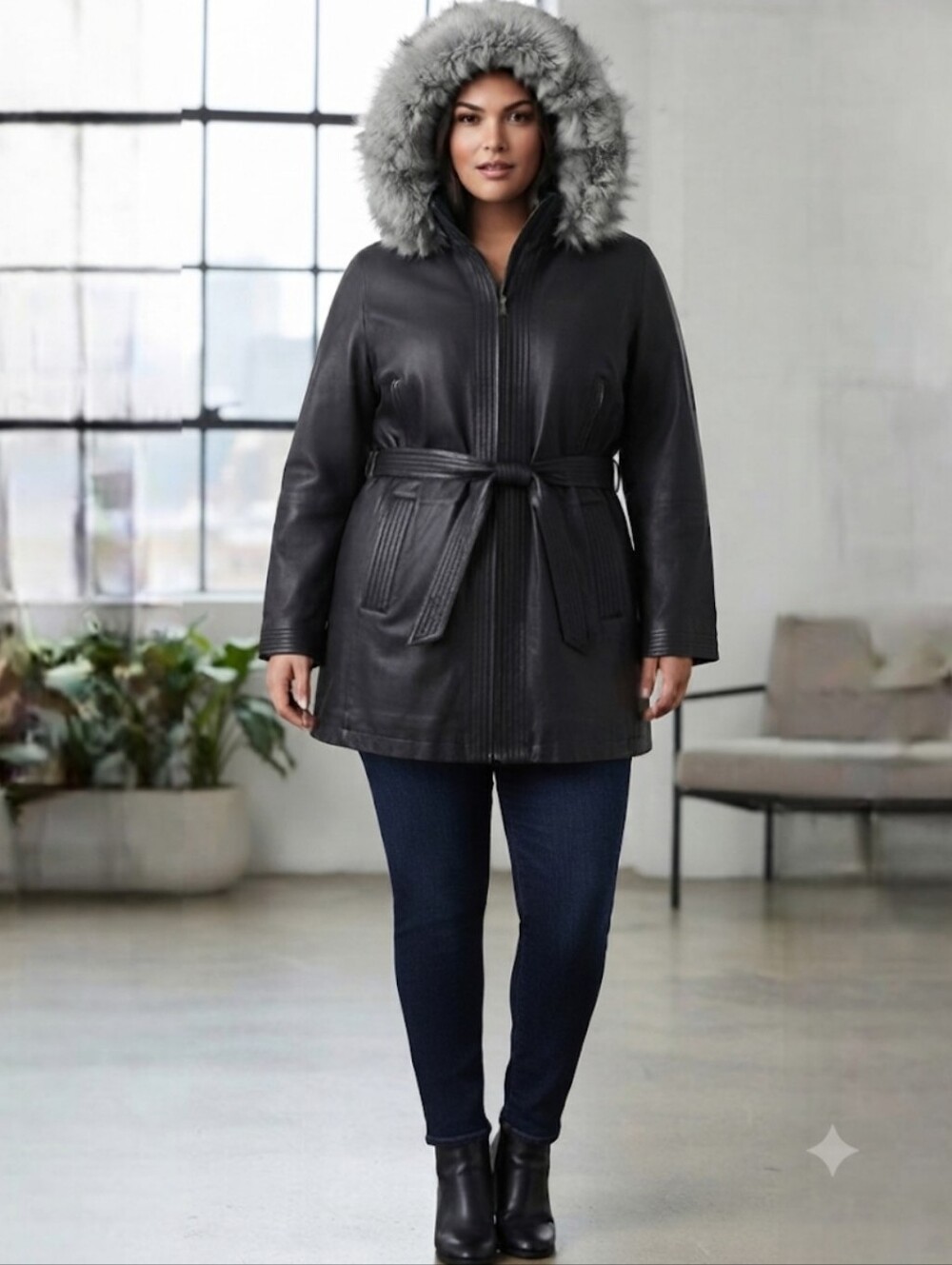 Wilson's Leather Vtg Black Leather Parka With Zip-off Faux Fur Trimmed Hood XL